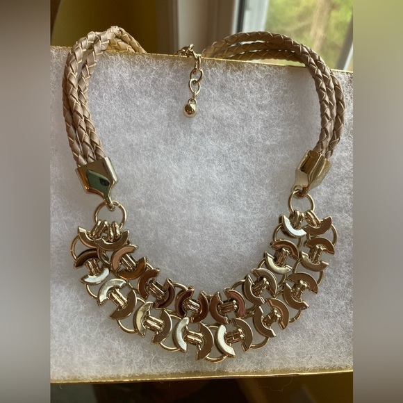 White House Black Market Link Design‎ with Braided Leather Necklace - Picture 1 of 8